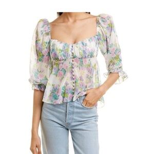 For Love & Lemons Lavender and Mint floral Chiffon Blouse